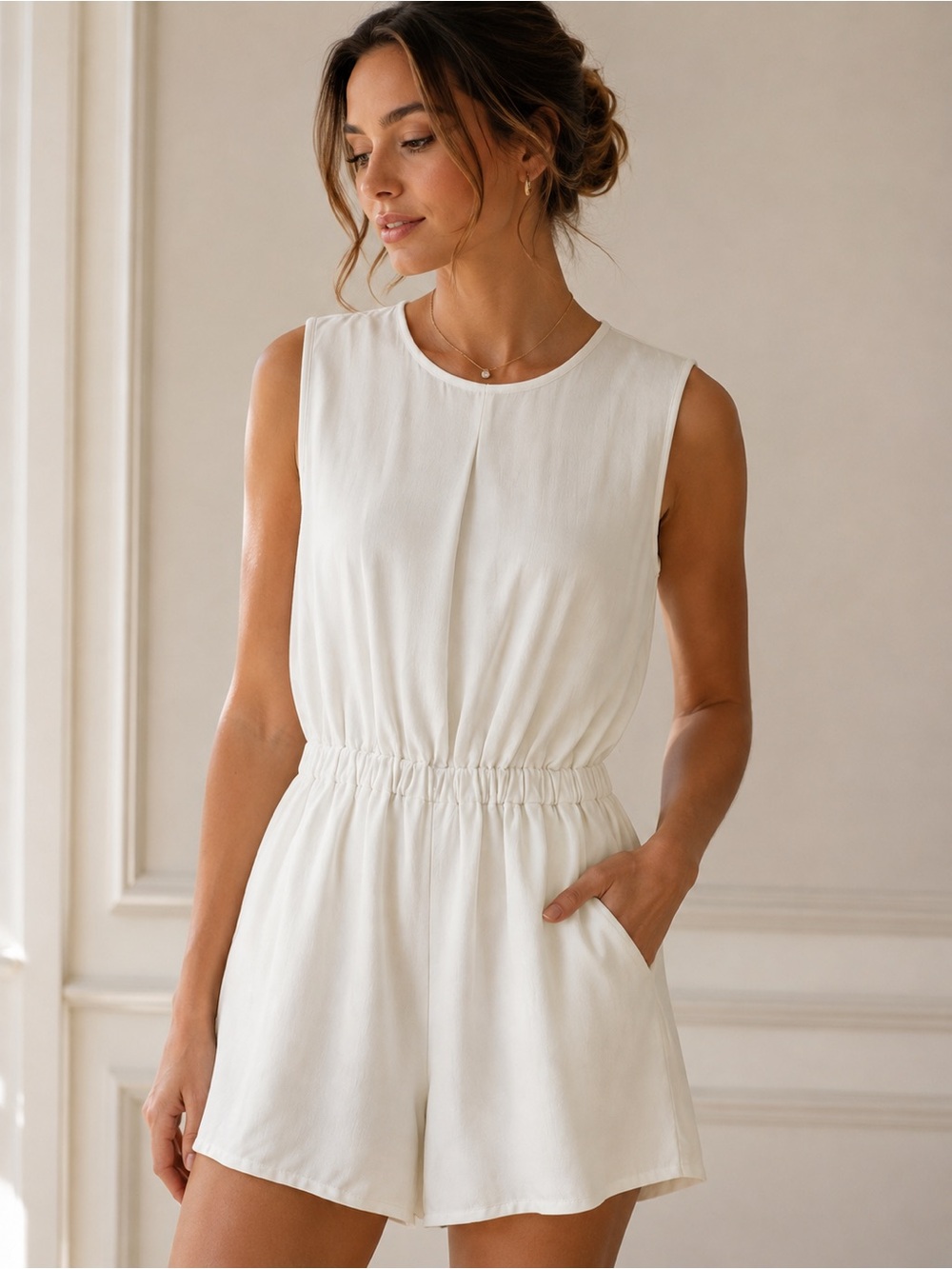 Amanda Uprichard Ivory Sleeveless Elastic Waist Romper US XS